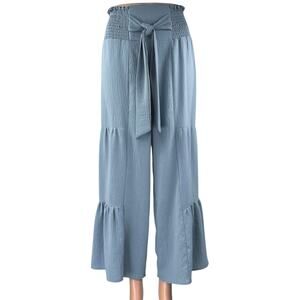 BMJL Women's Blue Tiered Wide Leg Smocked Waist Palazzo Trousers Pants Size S